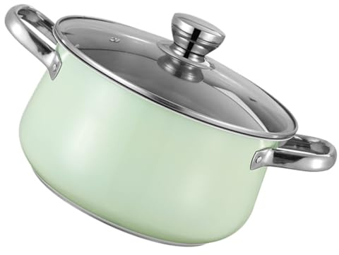 EXCEART Olla de Acero Inoxidable con Doble Asa y Tapa, Resistente al Calor, Adecuado para Sopa y Cocina Diaria, Perol de Cocina de Gran Capacidad Verde