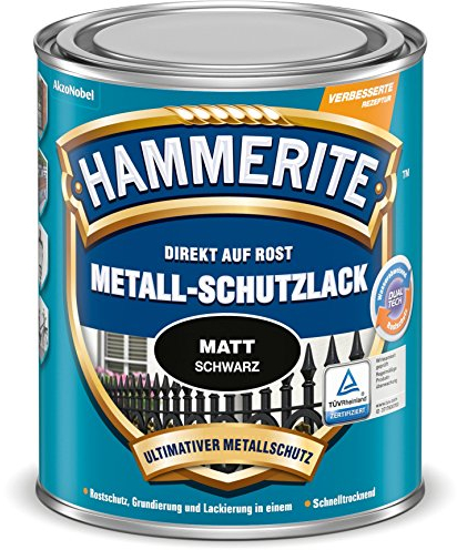 Hammerite Metall-Schutzlack matt Rostschutz Lack Metallfarbe Grundierung … (2,5l, schwarz)