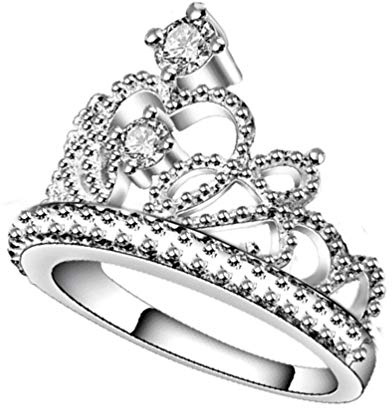 Holibanna Anillos de corona de princesa, tiara, anillos de compromiso, anillo de compromiso, joyería para niñas y mujeres