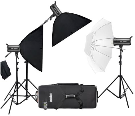 Godox SK400II-V 400Ws Reliable Studio Flash Strobe Light in Wireless System Bowens Mount Photography Lighting 5600K LED Fast Recycling Time Product Portrait Photo Shoot Monolight (Portable 3 Head Kit)