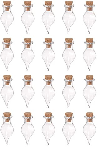 Sourcing Map 20pcs Mini Glass Bottles with Cork Stoppers - Single Point Shaped Vials, Transparent Clear Wishing Bottles for DIY Art Crafts Party Decoration