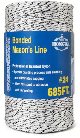 HONGDA Professional Masonry String Lines, 685 Feet #24 Bonded Braided Nylon Mason Line, Durable and Versatile String for Masonry, Construction, Gardening, and DIY Projects