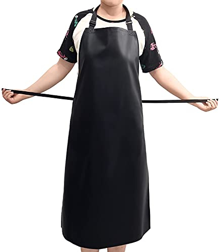 Fimghsoo Grembiule Impermeabile Grembiule da Cucina Regolabile con 2 Tasche Grembiule Lavoro PVC per Donna Uomo Cucina Domestica Ristorante Caffè Bistrot (Nero-senza Tasche)