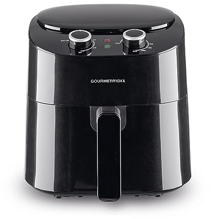 GOURMETmaxx Friggitrice ad aria calda da 4,5 l, con 8 programmi, ideale per cuocere a basso contenuto di grassi, grigliare o cuocere senza olio, con display LCD, funzione timer e Stay-On, 1400 W