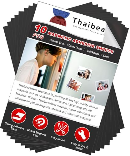 Hojas magnéticas flexibles autoadhesivas, 10 cm x 15 cm, paquete de 10 hojas magnéticas adhesivas para manualidades, fotos y almacenamiento de troqueles, cinta magnética autoadhesiva, fácil de cortar