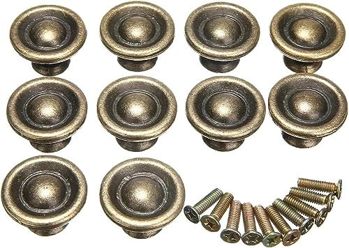 BALAFO Maniglie per armadi, Maniglie per cassetti, Pomello Rotondo for Mobili in Bronzo Antico 10 Pezzi Pomello Rotondo for Mobili Vintage da 27 mm, con Viti for cassettiera, 27x17MM