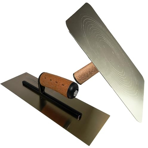 Trockenbau Profi Set, Spachtelschale aus Aluminium | Hawk Platte mit Korkgriff 33x33cm und Goldene Glättekelle 355mm, Spachtel und Putz Auftragen