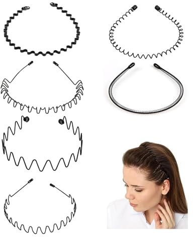 Wekuw 6 Pièces Multi-Style Métal Cerceau de Cheveux Multi-style Noir Antidérapant Métal Cerceau de Serre Tete Homme，Noir Antidérapant Sport Unisexe Serre Tete Accessoires pour Femmes et Hommes