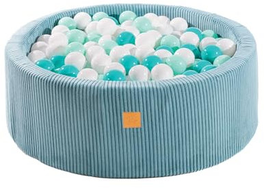 MEOWBABY Bällebad Baby ab 1 Jahr - Bällebad Kinder mit 200 Bällen, Schaumstoff Ballgrube mit Bällen für Babys und Kinder, Cord, Türkis