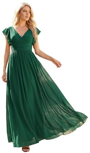 Ever-Pretty Women Dresses Bridesmaid Wedding Guest Dress Elegant Chiffon A-Line Ruffles Sleeve ES01819