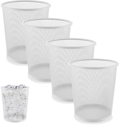 LOPYXBR Lot de 4 corbeilles à papier de 12 l - En métal - Blanc - Pour bureau, chambre à coucher, salle de bain - 26 x 23,5 x 19 cm