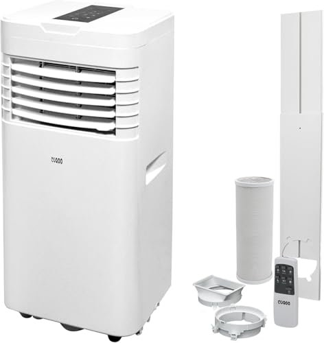 CUQOO Portable Air Conditioner 9000 BTU – 4-in-1 Cooling Fan, Dehumidifier & Air Conditioning Unit w/Remote Control, Digital Display, Sleep Mode & 24h Timer – Energy Class A+ AC for Rooms Up to 26m²