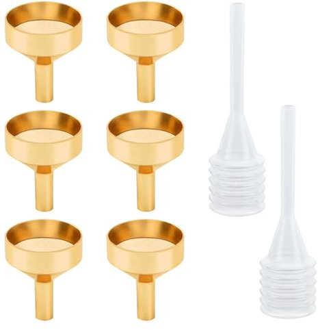 Bekecidi 6PCS Mini Funnels Hip, Gold Small Metal Funnels with 2 3ml Plastic Droppers, Flask Funnel Small Funnel for Transferring Liquid Powder Cooking Oils Powder Coffee Tea Jam 2.5cm