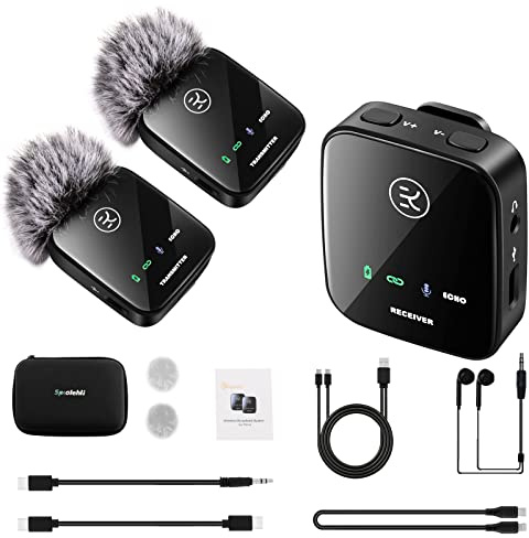 Spolehli Micrófono Lavalier inalámbrico con caja de almacenamiento, micrófono inalámbrico para iPhone/Type-C/cámara/portátil, micrófono inalámbrico de 2.4 GHz con transmisión estable de 165 pies para