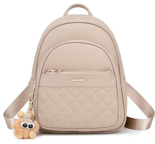 BAGOK Mini Rucksack Damen Klein – Eleganter Kunstleder Rucksack mit Steppoptik, Plüschanhänger & Quaste – Für Frauen & Mädchen im Alltag & auf Reisen(Aprikose)