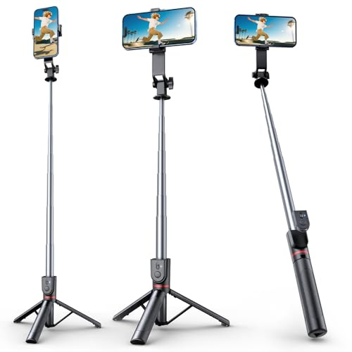 HCTian Perche à selfie avec télécommande pour iPhone, Android, Samsung, trépied léger pour smartphone, pour voyage, photo, enregistrement vidéo, tournage - 129,5 cm