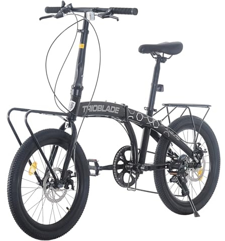 TRIOBLADE 20 Inch Folding Bike for Adult 7-Speed Shimano Drivetrain Folding Bicycle Lightweight Aluminium Frame Disc Brake Foldable Bikes for Women Men (Black&Grey with Rack)