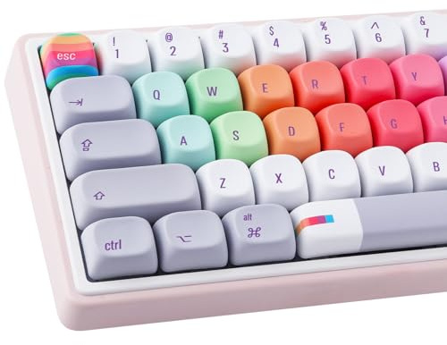 Tsungup MOA Profile Keycaps,131 Keys Gray Rainbow Candy Custom Keycaps,PBT Cute Dye Sub Key Caps Keyboard Keycap Set for MX Switches Mechanical