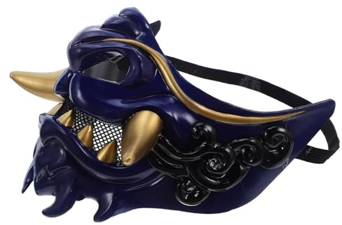 LALADEFIEE Masque de Samouraï Demi-visage Léger et Ajustable Masque Démon Japonais pour Costume Halloween Fête et Cosplay Unisexe