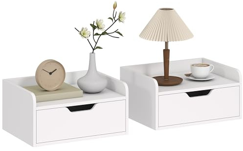HOMCOM Floating Nightstands Set of 2 Wall Mounted Bedside Table White