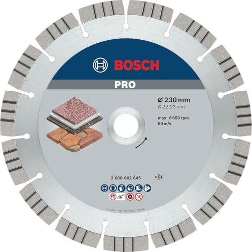 Bosch 1x PRO Stone Diamanttrennscheibe, 230 x 22,23 mm | für Weichgestein, Harter Stein, Ø 230 mm, Professional Zubehör Großer Winkelschleifer
