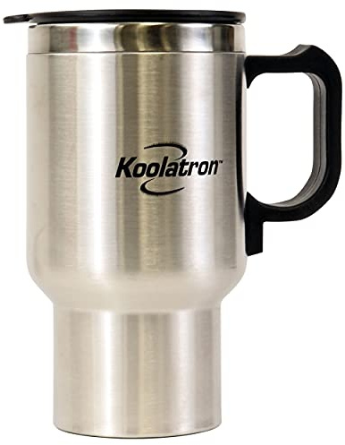 Koolatron 12V Travel Mug - USB Powered, Insulated With Heater, 500 mL (17 oz) - Leakproof Portable Tumbler for Hot And Cold Beverages In Car, SUV, Truck, Office, Home, Dorm, Stainless Steel