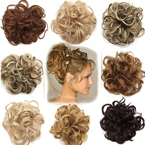 Hair Extension Clip Capelli Veri Chignon Updo Bun Ponytail Scrunchie Parrucchino Capelli Ricci Mossi Posticci Castano chiaro a biondo cenere