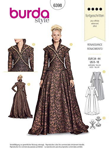 Burda 6398 Schnittmuster Renaissance-Outfit (Damen, Gr. 34-44) Level 4 fortgeschrittene