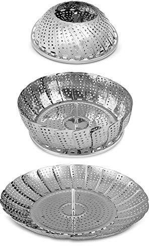 Tredoni Cesta Vaporera Verduras de Acero Inoxidable 23cm - Vaporizador Plegable Ajustable (23 cm)