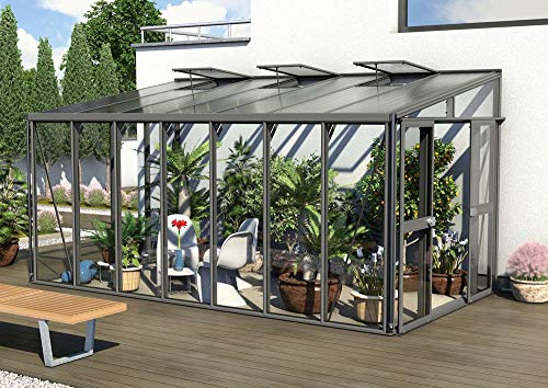Vitavia Athena 11900 ESG/HKP, schwarz Anlehngewächshaus Gewächshaus 2 Seitenfenster