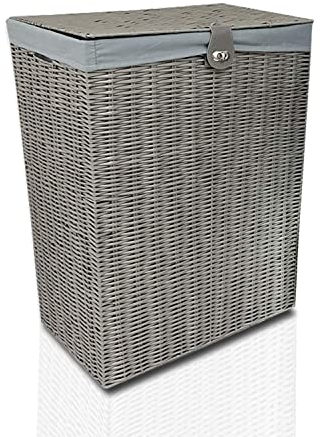 Clarisworld Resin Laundry Clothes Basket with Lid, Lock and Removable Lining, Storage Hamper Basket (Grey) W45 x D32 x H59 cm