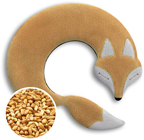 LESCHI Wärmekissen - Körnerkissen für Mikrowelle - Tier Fuchs Beige - anschmiegsames Nackenkissen mit Bio Weizen - ideal als Wärmespender im Winter und bei Verspannungen an Nacken Schulter Hals