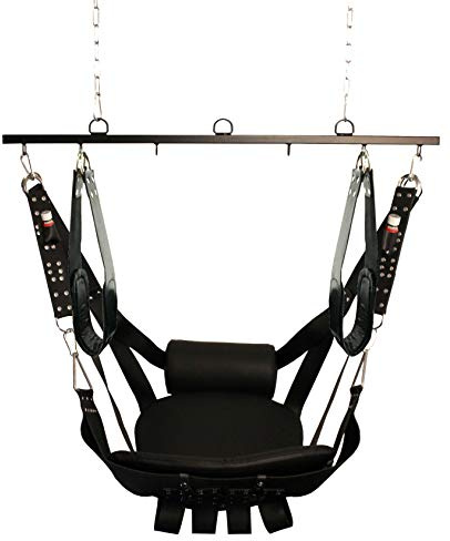 Exklusive VIP DELUXE Leder Sex Sling Liebesschaukel Sexschaukel aus weichem Leder - mit Zubehör - Ketten, Hängestange und Karabiner/BDSM SM Erotikspiel Sexspielzeug