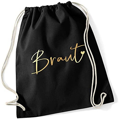 Miss Lovely JGA Turnbeutel Rucksack Stoff-Tasche BRAUT mit Herz in schwarz & gold Accessoires & Zubehör Junggesellinnenabschied Junggesellenabschied Frauen Party