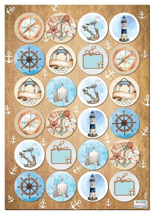 Maritime Aufkleber, 48er Set: Sticker mit Muscheln, Anker, Möwe & Leuchtturm, Spruchaufkleber, Deko Sommer, Meer & Strand, Maritim, Dekoration für Karten, Geschenke & Party, Dekosticker Klein, Ø 4 cm