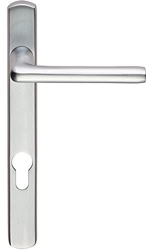 Pair Straight Lever on Narrow Euro Lock Backplate - 220 x 26mm - Satin Chrome | Front Door Lever on Backplate Door Handle - Designer Interior/Exterior Handle - Front and Back Door Hardware Set