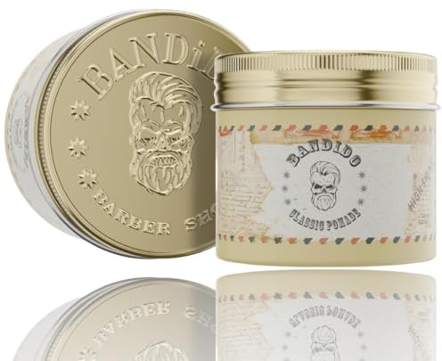 Bandido Classic Pomade - Cire coiffante pour homme - 125 ml - Pour cheveux moyens et forts - À base d'eau - Beau parfum - Haute brillance - Design effet mouillé