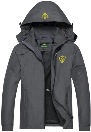 GIISAM Mens Rain Jackets Waterproof with Hood Softshell Lightweight Windbreaker Raincoat Rain Coats for Outdoor Travel Hiking Grey