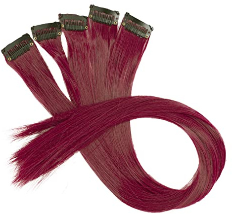 CAISHA 60cm 5 Parti Colorato Ciocca Meches Clip In Extension Extension Per Capelli Lisci Capelli Lunghi Parrucchino Rosso BST123
