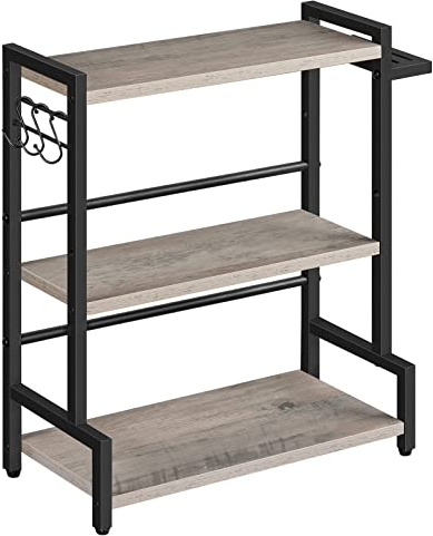 HOOBRO Gewürzregal, Küchenregal mit 3 Haken, Gewürzständer mit Messerhalter, Schreibtisch Organizer, Verstellbare Füße, für Esszimmer, Küchen, Badezimmer, Greige-Schwarz, EBG01TL01
