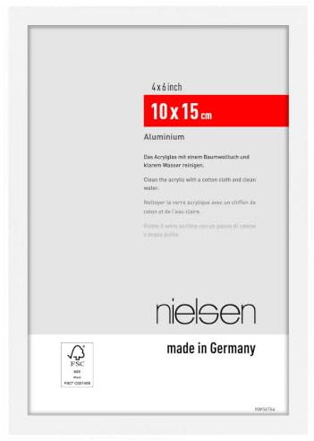 nielsen Bilderrahmen, 10 x 15 cm, Aluminium, Weiß matt, Fotorahmen zum Auftstellen im Hoch- & Querformat, bruchsicheres Kunstglas, Atlanta