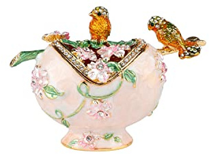 Hollow Out Bird Trinket Boxes Hinged Hand-Painted Enamel Animals Ornaments Craft Gift for Home Decor