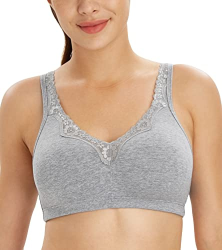Lemorosy Women's Plus Size Wireless Non-Padded Lace Cotton Bra | Full Coverage,Adjustable Straps,Everyday Comfort