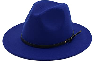 EATAN Fedora Chapeaux avec Boucle de ceinture pour Homme et Femme - Tendance Classique à Large Bord - Unisexe - Chapeau de Soleil Panama (Bleu Royal, réglable)