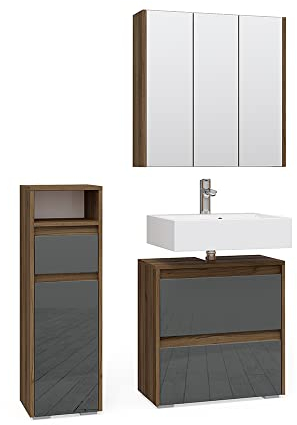 Vicco Conjunto de Muebles de baño Majest, Antracita/Nogal, 3 Piezas