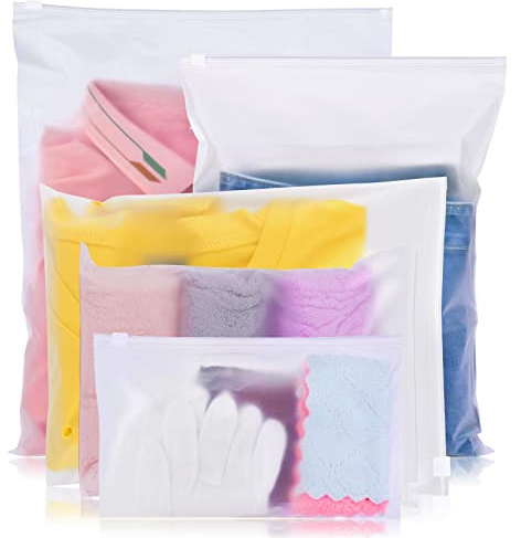 OSDUE Reseförvaringspåsar, återanvändbara transparenta frostade plastpåsar, reseförpackningar, organisatörer, för kläder, skor, kosmetika, handdukar (5 storlekar)