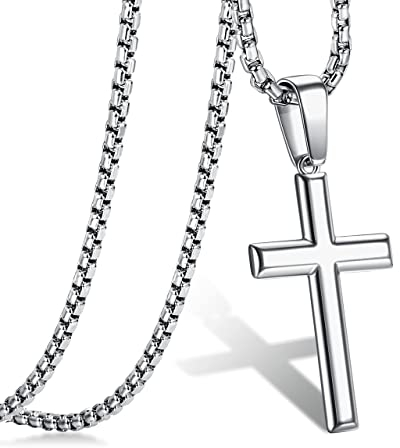 Diamday Sterling Silver Cross Necklace for Men Cross Pendant with Rolo Chain Necklace for Men Women 16-24 Inches