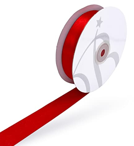 Nastro Doppio Raso 25mm X 50 Metri per Artigianato, Natale, Decorazioni, Adatto Per confezionare Regali, Feste di Compleanno, Matrimoni, Bomboniere (Rosso)