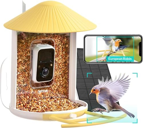 NETVUE by Birdfy Vogelfutterspender mit Kamera, Vogelhaus mit Kamera, Futterstationen für Wildvögel, Vogelfutterstantion mit Kamera Video Aufnehmen, Vogelhäuschen Kamera mit KI Erkennung Vögel