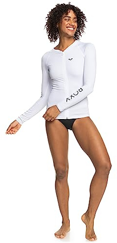 Roxy Rashguard a Maniche Lunghe con Cerniera, UPF 50+, per Surf, Escursionismo, ad Asciugatura Rapida, Bianco, S